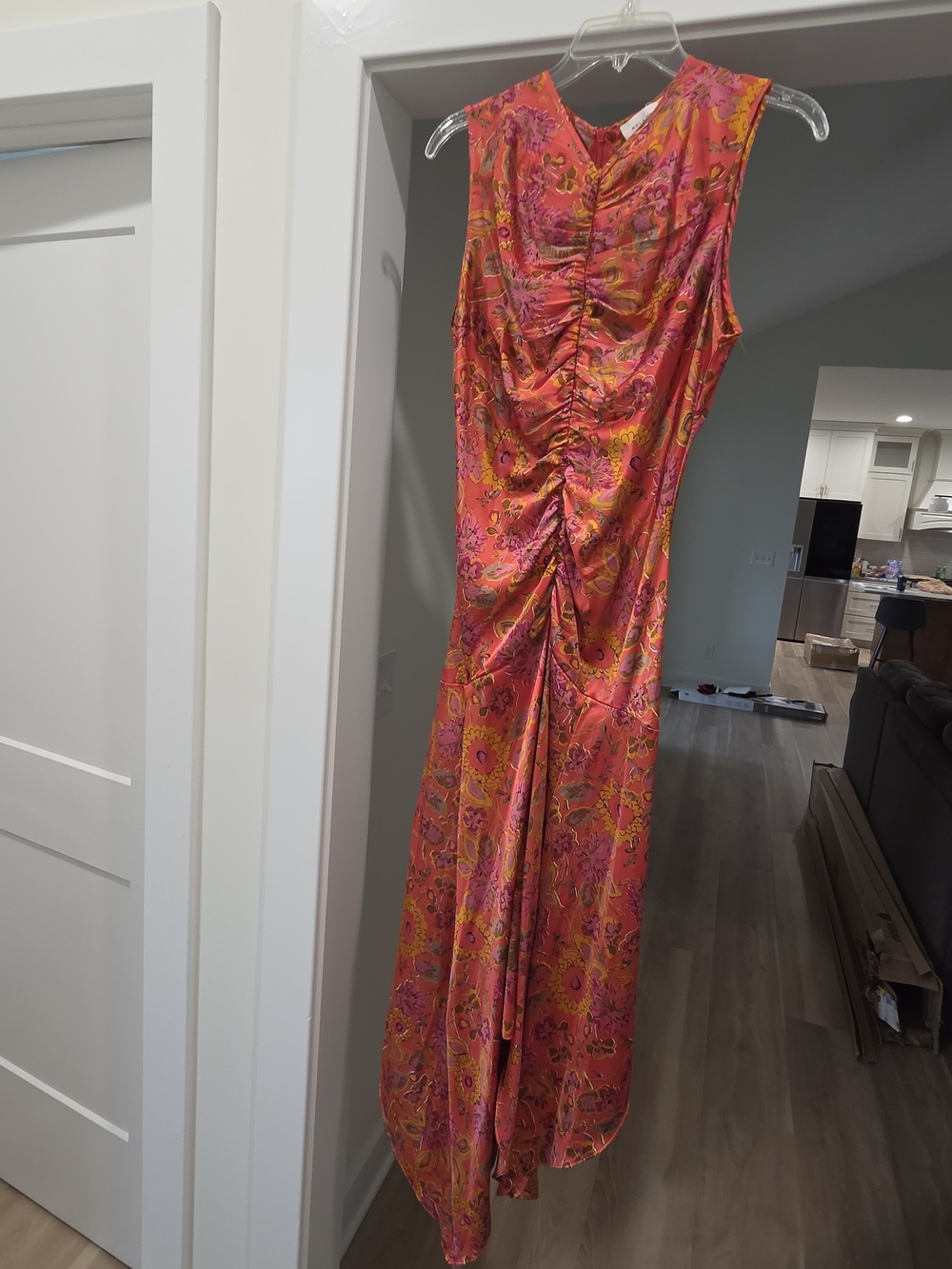 MELLODAY Ruched Floral Pink and Orange Maxi Dress
